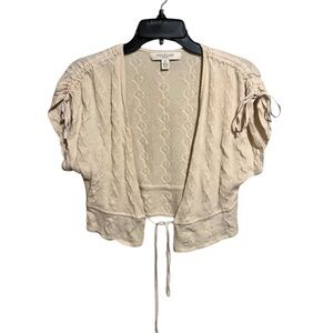 Forth & Towne Prize Size M / L Cream Knit Cropped Short Sleeve Cardigan Sweater